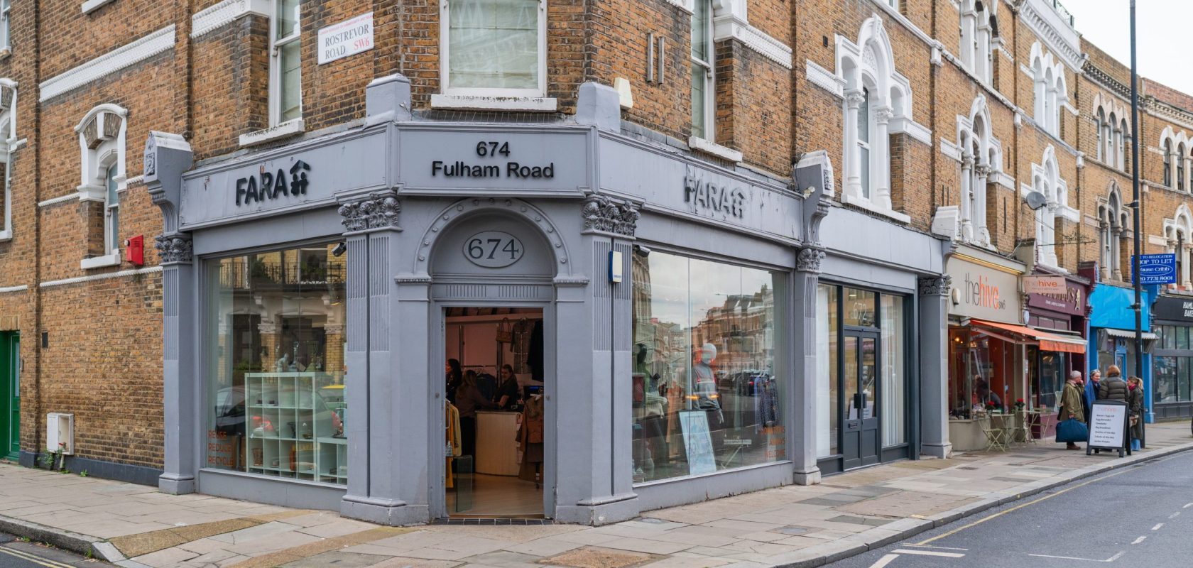 Wide angle photograph of the fara fulham shop